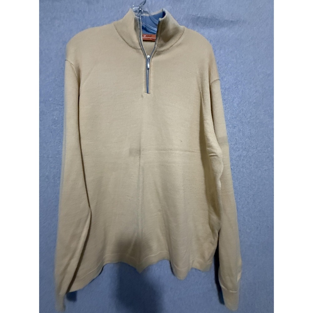 Sette Ponti Sweater Mens XL Beige Merino Wool Quarter Zip Mock Neck Made Italy